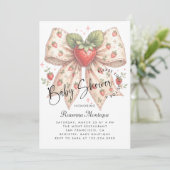 Strawberry Bow Coquette Modern Baby Shower 招待状 (スタンド正面)