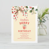 Strawberry Bow Girls Berry First Birthday 招待状 (スタンド正面)
