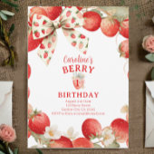 Strawberry Bow Girls Berry First Birthday 招待状
