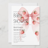 Strawberry Bow Luxury Personalized Baby Shower 招待状 (正面)