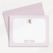 Strawberry Bow Pink Gingham Personalized Note Card 招待状
