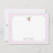 Strawberry Bow Pink Gingham Personalized Note Card 招待状 (正面)
