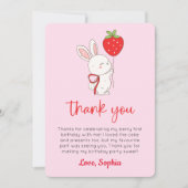 Strawberry Bunny Birthday Photo Thank You Card 招待状 (正面)
