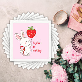 Strawberry Bunny Birthday Pink スタンダードカクテルナプキン