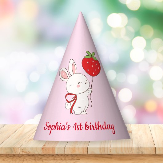 Strawberry Bunny Birthday Pink パーティーハット