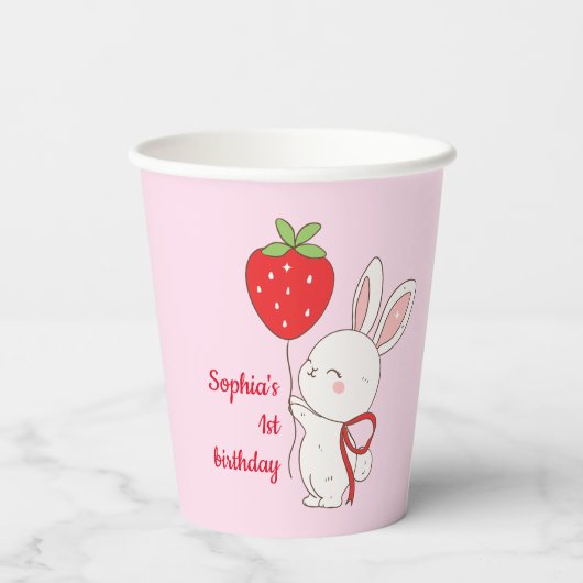 Strawberry Bunny Birthday Pink 紙コップ (裏面)
