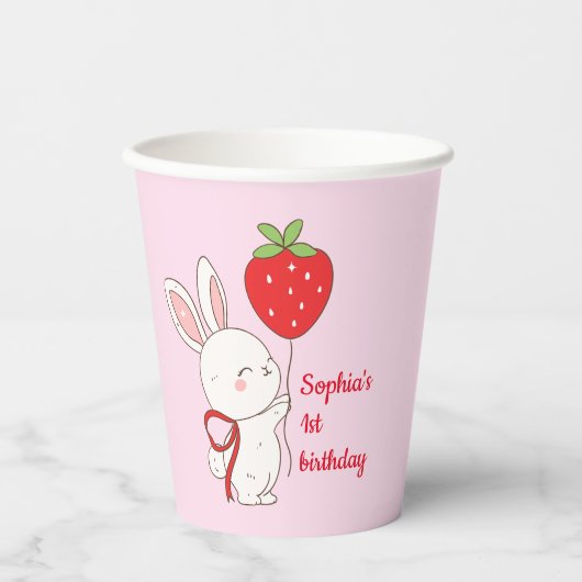 Strawberry Bunny Birthday Pink 紙コップ (正面)
