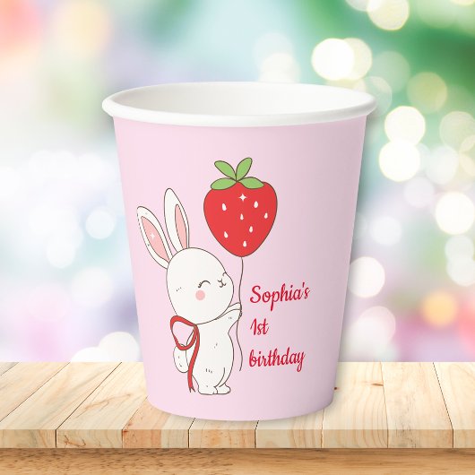 Strawberry Bunny Birthday Pink 紙コップ