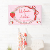 Strawberry Bunny Birthday Welcome Sign Banner 横断幕 (インサイチュ)