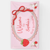 Strawberry Bunny Birthday Welcome Sign Banner 横断幕 (縦)