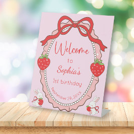 Strawberry Bunny Pink Frame Welcome Birthday 台座サイン