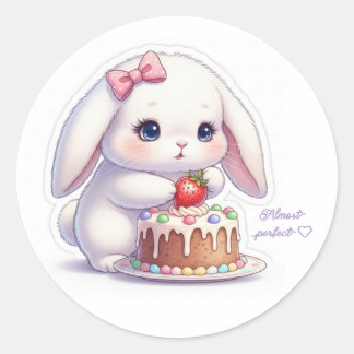 Strawberry Cake Bunny - Careful Decorating Kawaii ラウンドシール