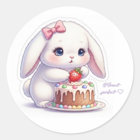 Strawberry Cake Bunny - Careful Decorating Kawaii ラウンドシール (正面)