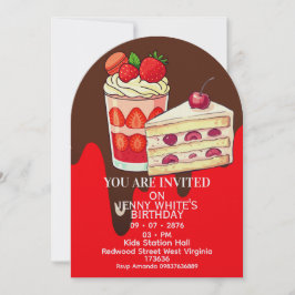 Strawberry Cake Themed Birthday Invitation 招待状