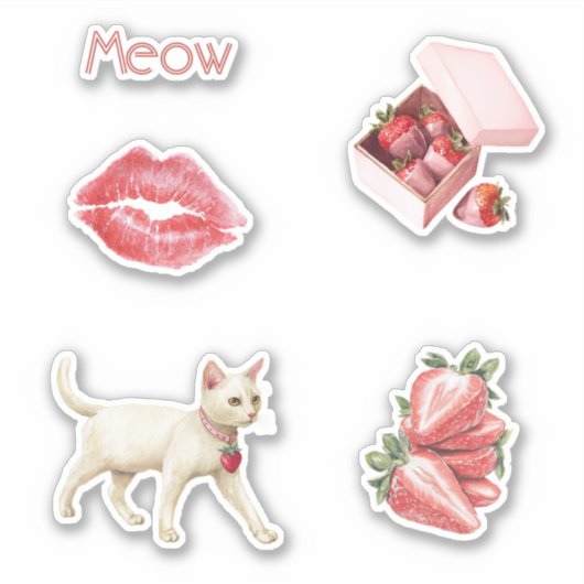 Strawberry Charm White Cat Lips シール (正面)