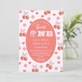 Strawberry & Cherry Floral 1st Birthday with photo 招待状 (スタンド正面)