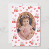 Strawberry & Cherry Floral 1st Birthday with photo 招待状 (裏面)