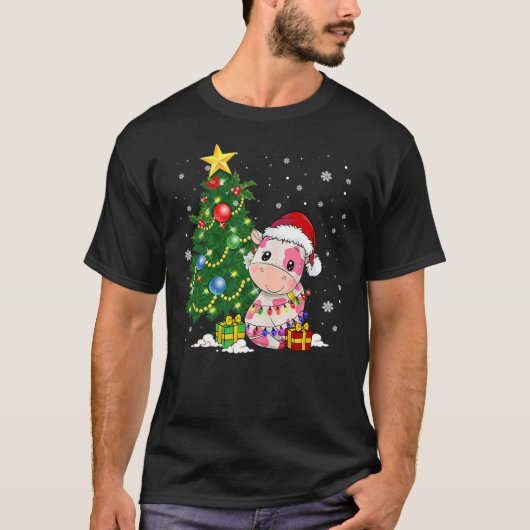 Strawberry Christmas Cow Reindeer Hat Santa Christ Tシャツ (正面)