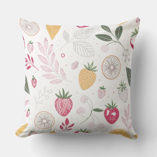Strawberry Citrus Fruit Polyester Throw Pillow クッション (正面)