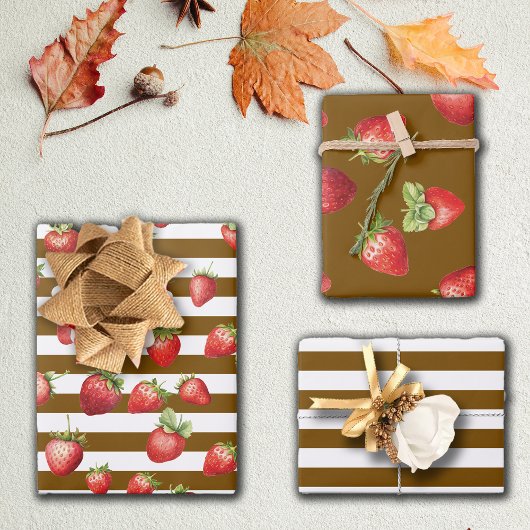 Strawberry Cocoa Stripes  ラッピングペーパーシート