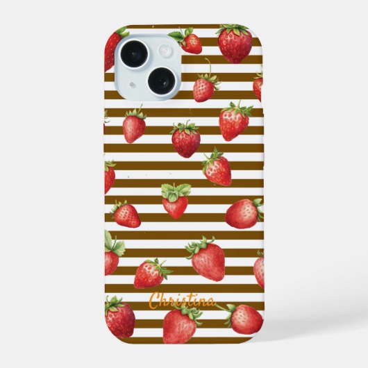 Strawberry Cocoa Stripes Personalize Iphone Case iPhone 15ケース (裏面)