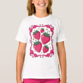 Strawberry Coquette Aesthetic Pink Bow Cute Design Tシャツ (正面)