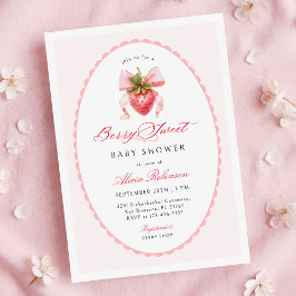 Strawberry Coquette Baby Shower Invitation 招待状