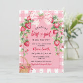 Strawberry Coquette Berry Sweet Baby Shower 招待状 (スタンド正面)