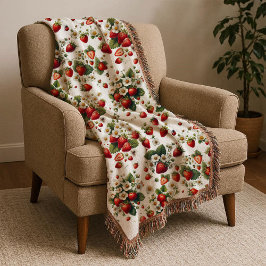 Strawberry Cottagecore Floral Throw Blanket スローブランケット