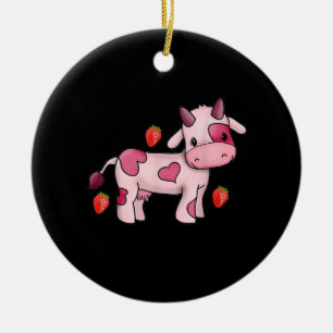 Strawberry Cow Cute Pink Cow セラミックオーナメント