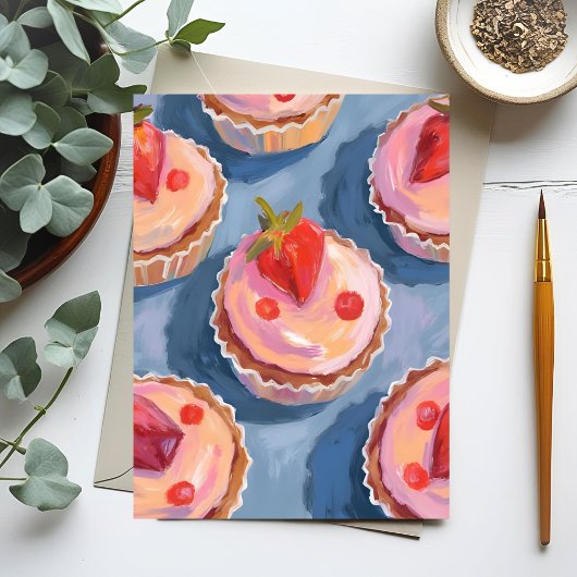 Strawberry Cupcakes | Fruit Watercolor Celebratory ポストカード