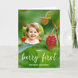 Strawberry Custom Photo Happy Berry First Birthday カード