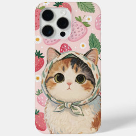 Strawberry Cute Cat Phone Case Kawaii Kitten iPhone 15 Pro Maxケース