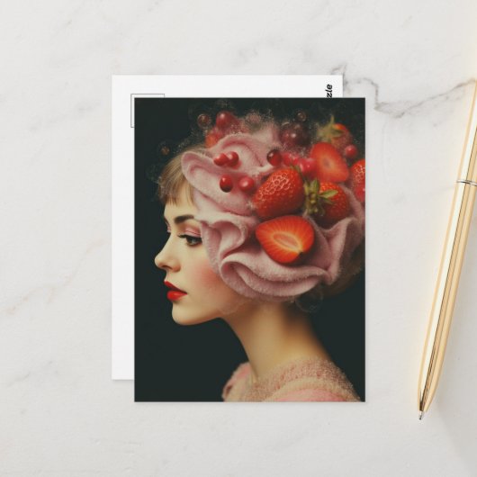 Strawberry Dessert Woman Collage ポストカード (正面/裏面インサイチュ)