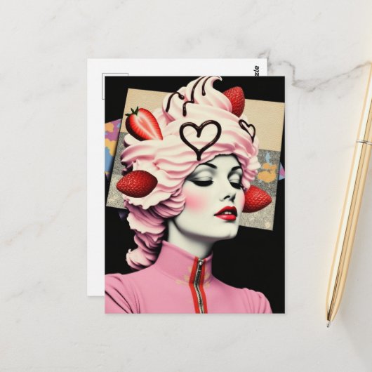 Strawberry Dessert Woman Collage ポストカード (正面/裏面インサイチュ)
