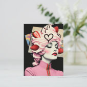 Strawberry Dessert Woman Mixed Media Collage ポストカード (スタンド正面)