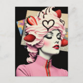Strawberry Dessert Woman Mixed Media Collage ポストカード (正面)