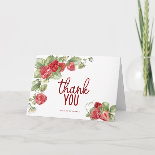 Strawberry | Elegant Script Thank You Card サンキューカード (正面)