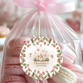 Strawberry enchanted fairy garden birthday  ラウンドシール