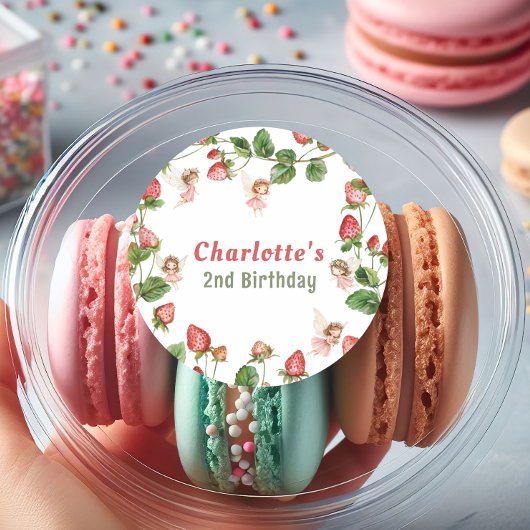 Strawberry enchanted fairy garden birthday ラウンドシール