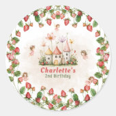 Strawberry enchanted fairy garden birthday  ラウンドシール (正面)