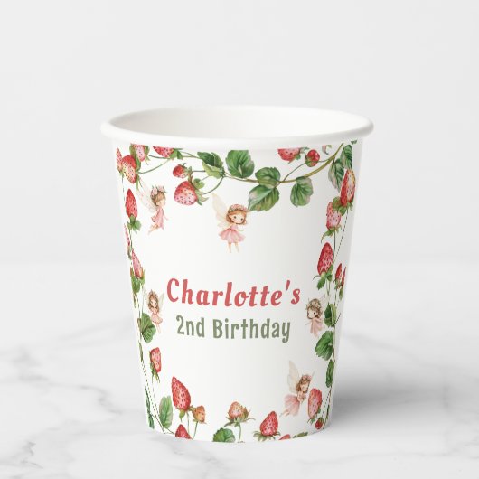 Strawberry enchanted fairy garden birthday  紙コップ (正面)