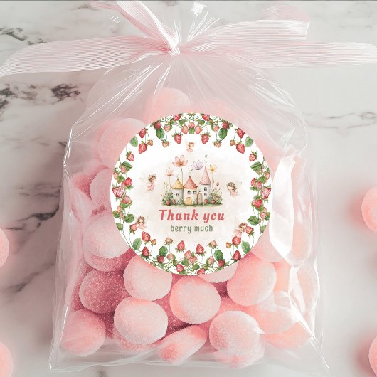 Strawberry enchanted fairy garden Thank you ラウンドシール