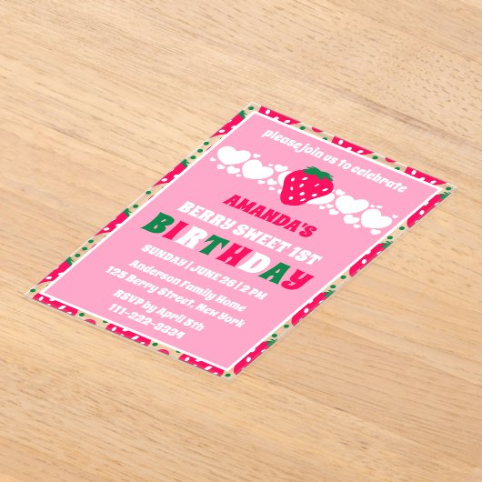 Strawberry First Birthday Celebration アクリル招待状 (レイダウン)