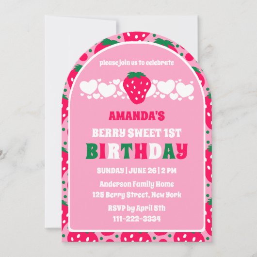 Strawberry First Birthday Celebration Arch 招待状 (正面)