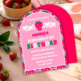 Strawberry First Birthday Celebration Arch 招待状