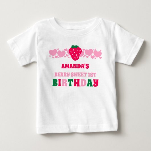 Strawberry First Birthday Celebration Guest Shirt ベビーTシャツ (正面)