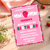 Strawberry First Birthday Celebration Invitation 招待状