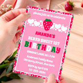 Strawberry First Birthday Celebration Invitation 招待状