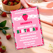 Strawberry First Birthday Celebration Invitation 招待状